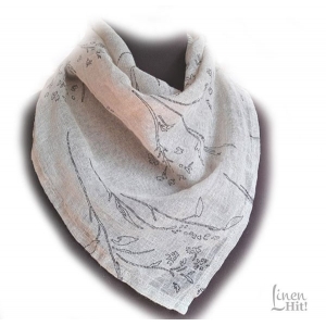 Lniana Bandana Beż w Kwiaty z Delikatnej Siateczki