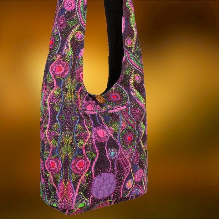 Torebka Hippie Bawełniana Tęczowy Róż na Ramię