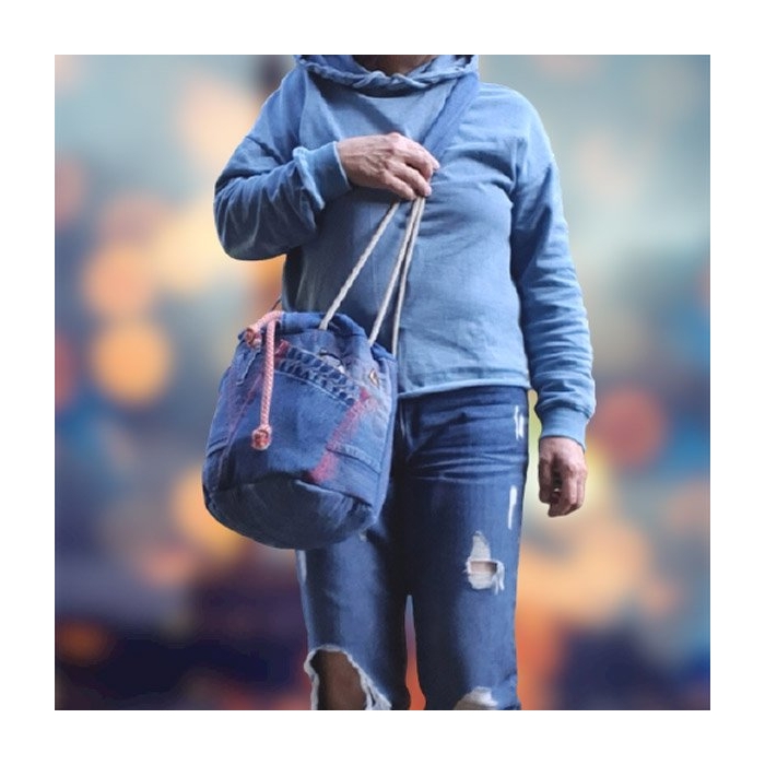 Worek Dżinsowy Torebka Blue Jeans z Czerwienią
