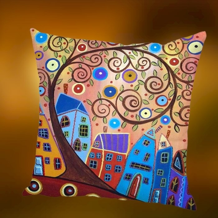 Poszewka Dekoracyjna na Poduszkę Domki i Drzewko 45x45 cm od Bayba Hit