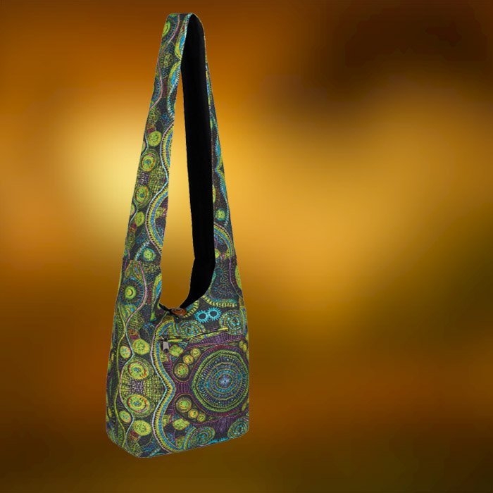 Torebka Hippie Bawełniana Tęczowa Zielona na Ramię