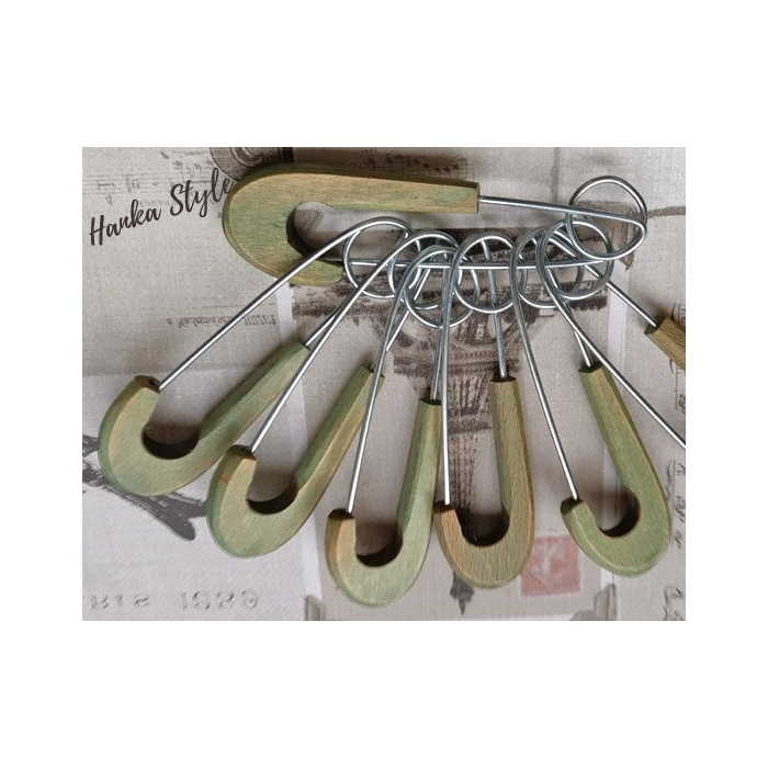 Agrafka z Drewnem O Khaki Zapięcie Ozdobne Hand Made