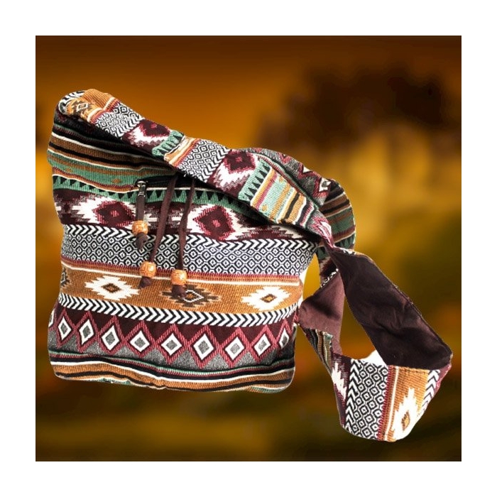 Duża Torba Bawełniana Boho Czekoladowy Wzór Cross Body