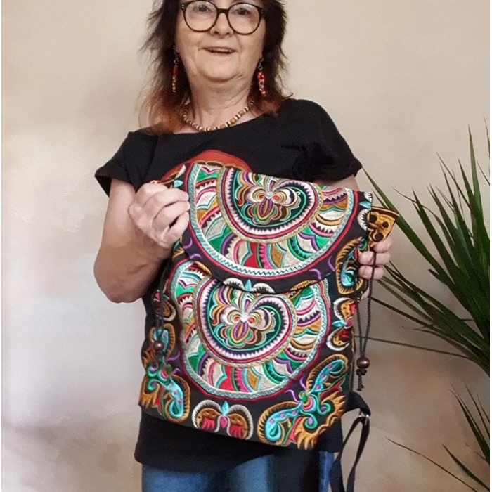 Plecak Damski Haftowany Czarny Hmong Snake Multi