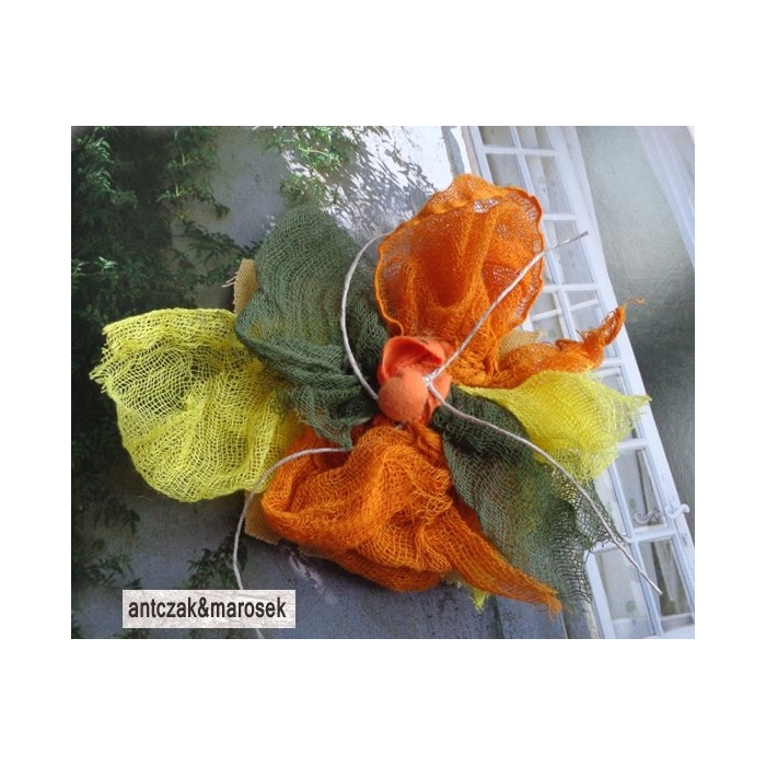 Fantazyjna Broszka Lniana 15 cm OOAK Wielki Guzik