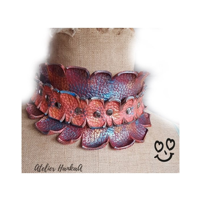 Choker Kolia Skórzana Odcienie Różu Metalic