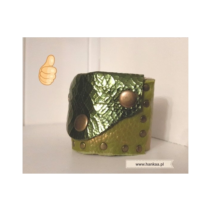 Bransoleta Skórzana z Kieszenią Zielenie i Złoto Hand Made OOAK