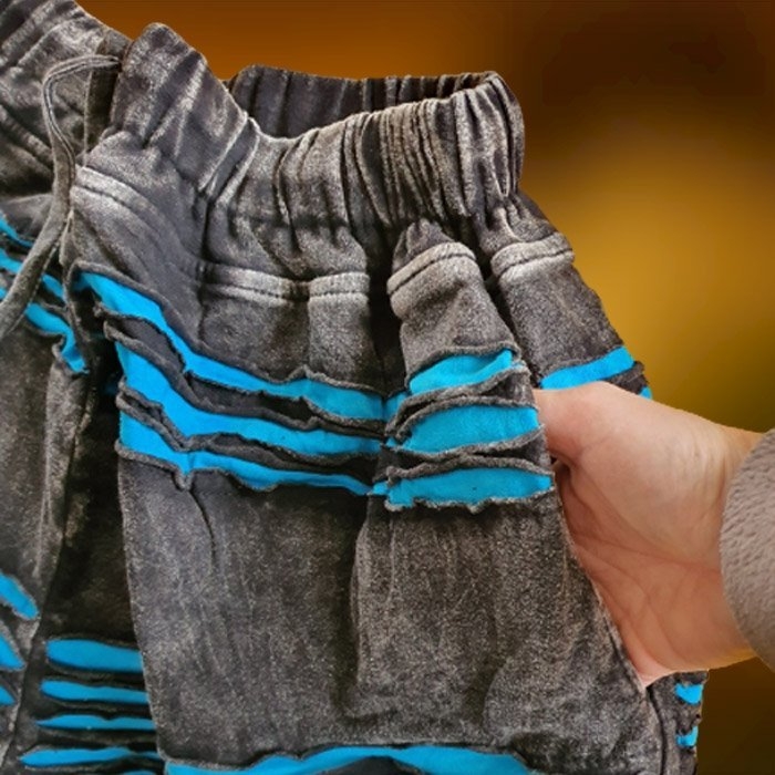 Spodnie Patchwork Bawełniany Czarno Niebieski Duże