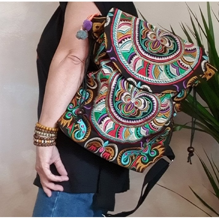 Plecak Damski Haftowany Czarny Hmong Snake Multi