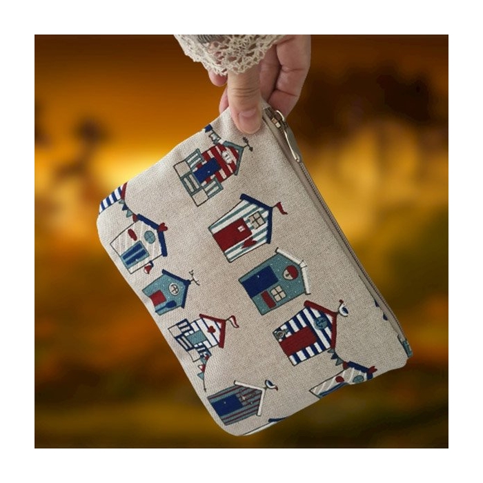 Kosmetyczka Lniana Mini Skandynawskie Domki