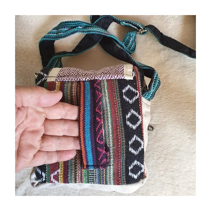 Torebka Etniczna Cross Body z Kieszeniami z Konopi Siewnej Odcienie Niebieskiego