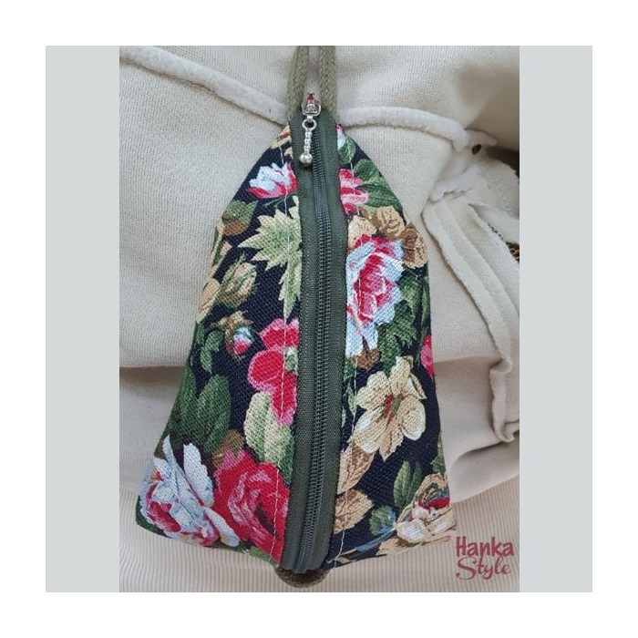 Mini Bag Lniany Różany Ogród i Khaki