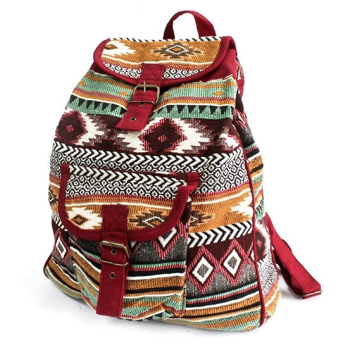 Plecak na Festiwale i Spacery Odcienie Bordo Hippie Boho
