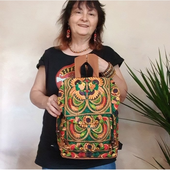 Plecak Damski Haftowany Hmong Bird Yellow
