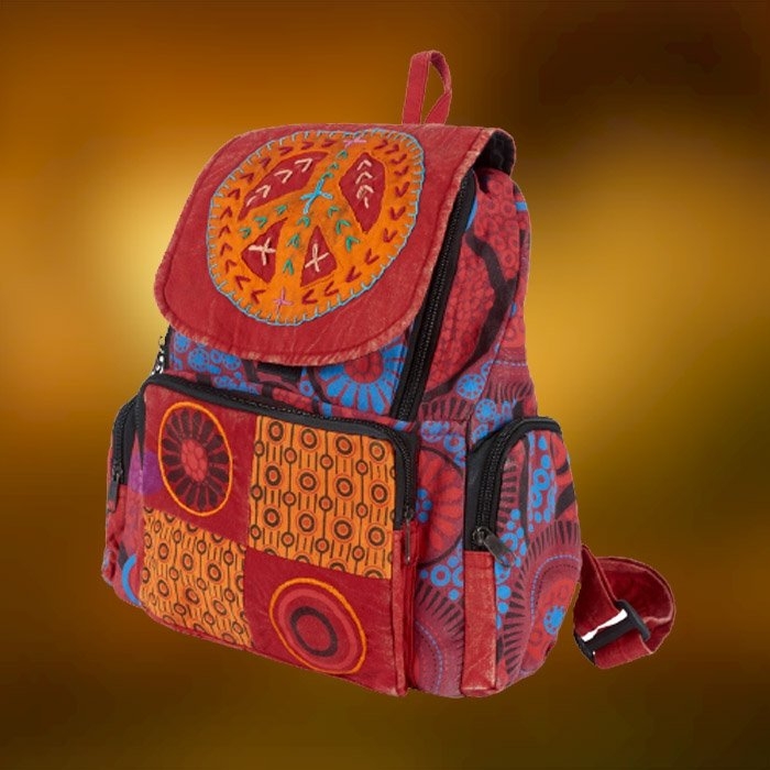 Duży Plecak Kolorowy PACYFA Czerwony Hippie