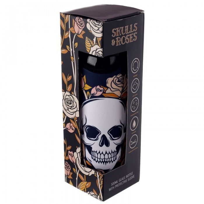 Butelka na Wodę 500 ml z Torebką Czaszka w Różach