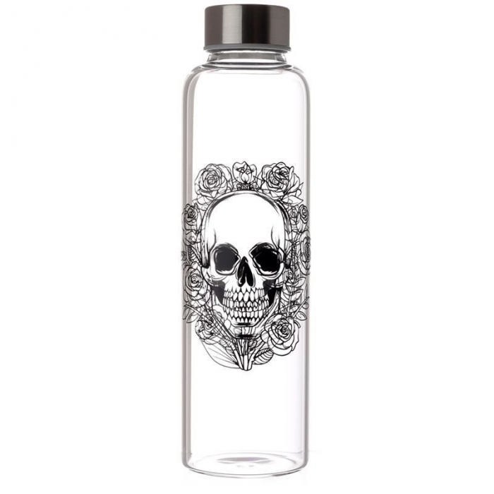Butelka na Wodę 500 ml z Torebką Czaszka w Różach