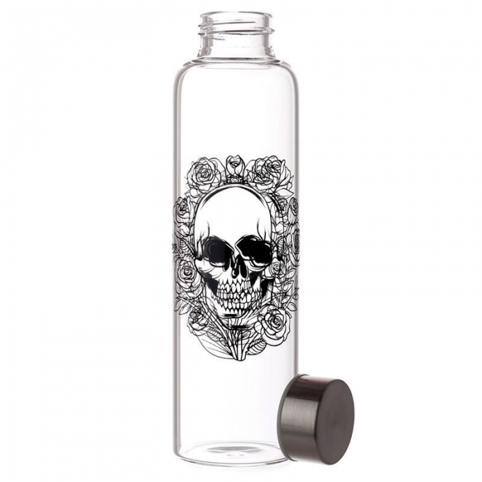 Butelka na Wodę 500 ml z Torebką Czaszka w Różach